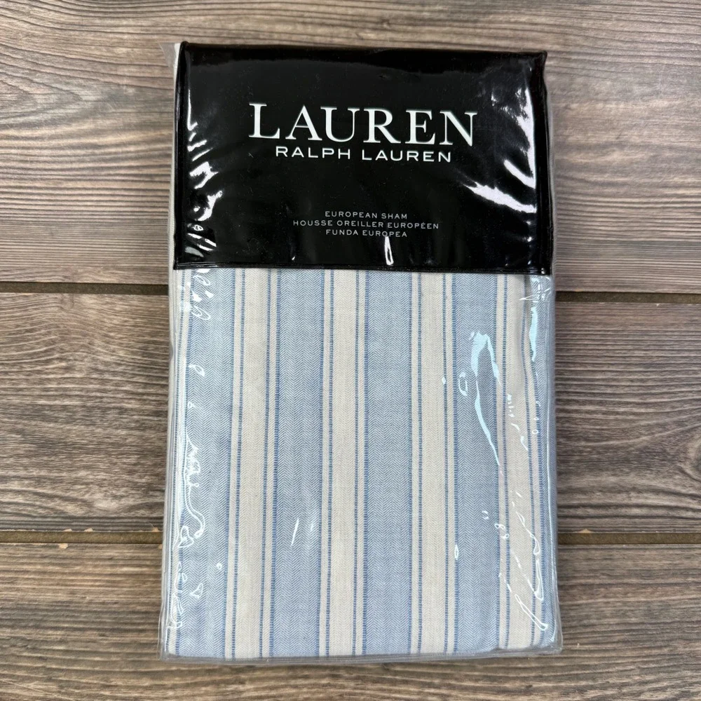 Ralph Lauren Graydon Bold Stripe European Euro Sham Dune Chambray Blue NEW